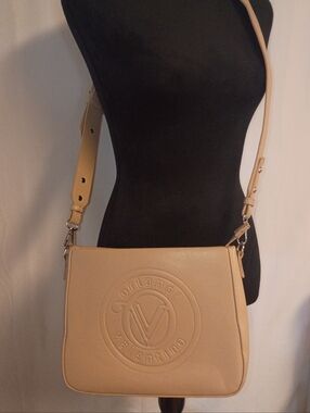 Valentino Orlandi Beige Embossed Logo Shoulder Crossbody